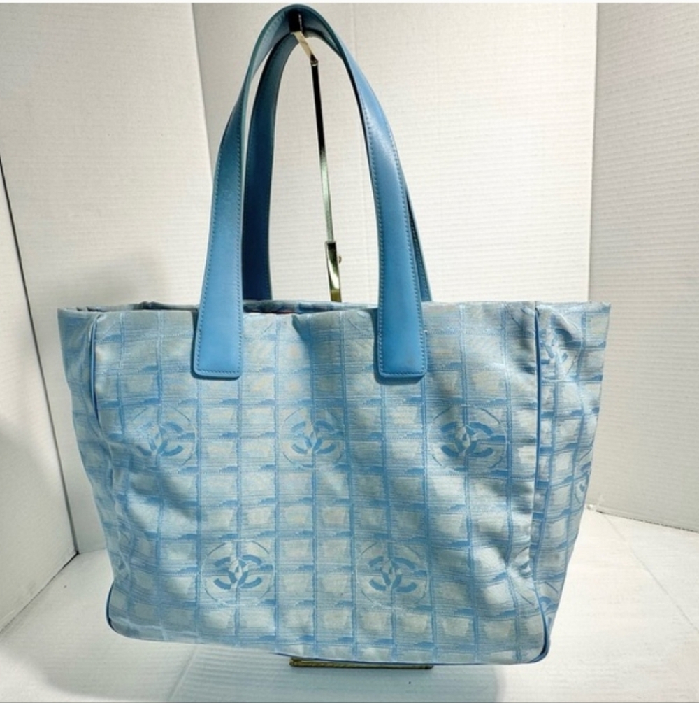 CHANEL Sky Blue Canvas Tote with CC Motif